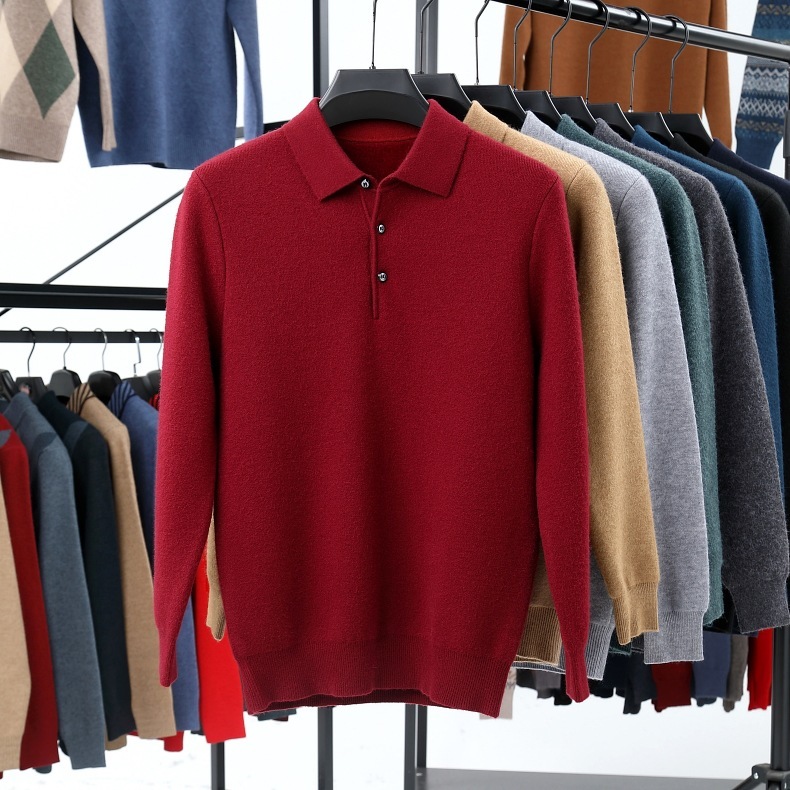 2025 Men's autumn and winter new men's business cashmere knitted polo-retrostrom