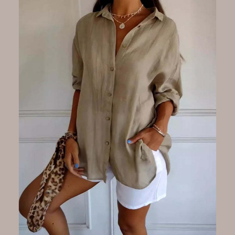 🌷Classic Pleated Textured Single-Breasted Lapel Shirt for Women-retrostrom