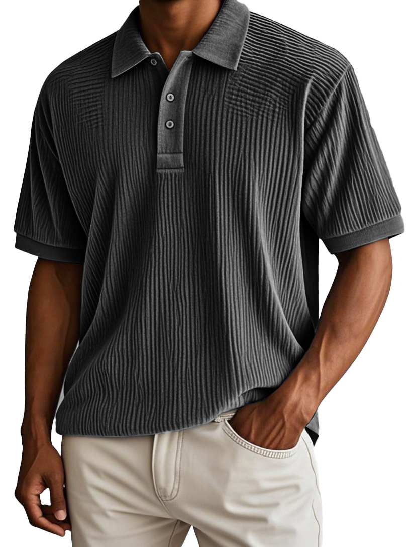 Men's Fashion Retro Corduroy Fabric Short-sleeved Polo Shirt-retrostrom