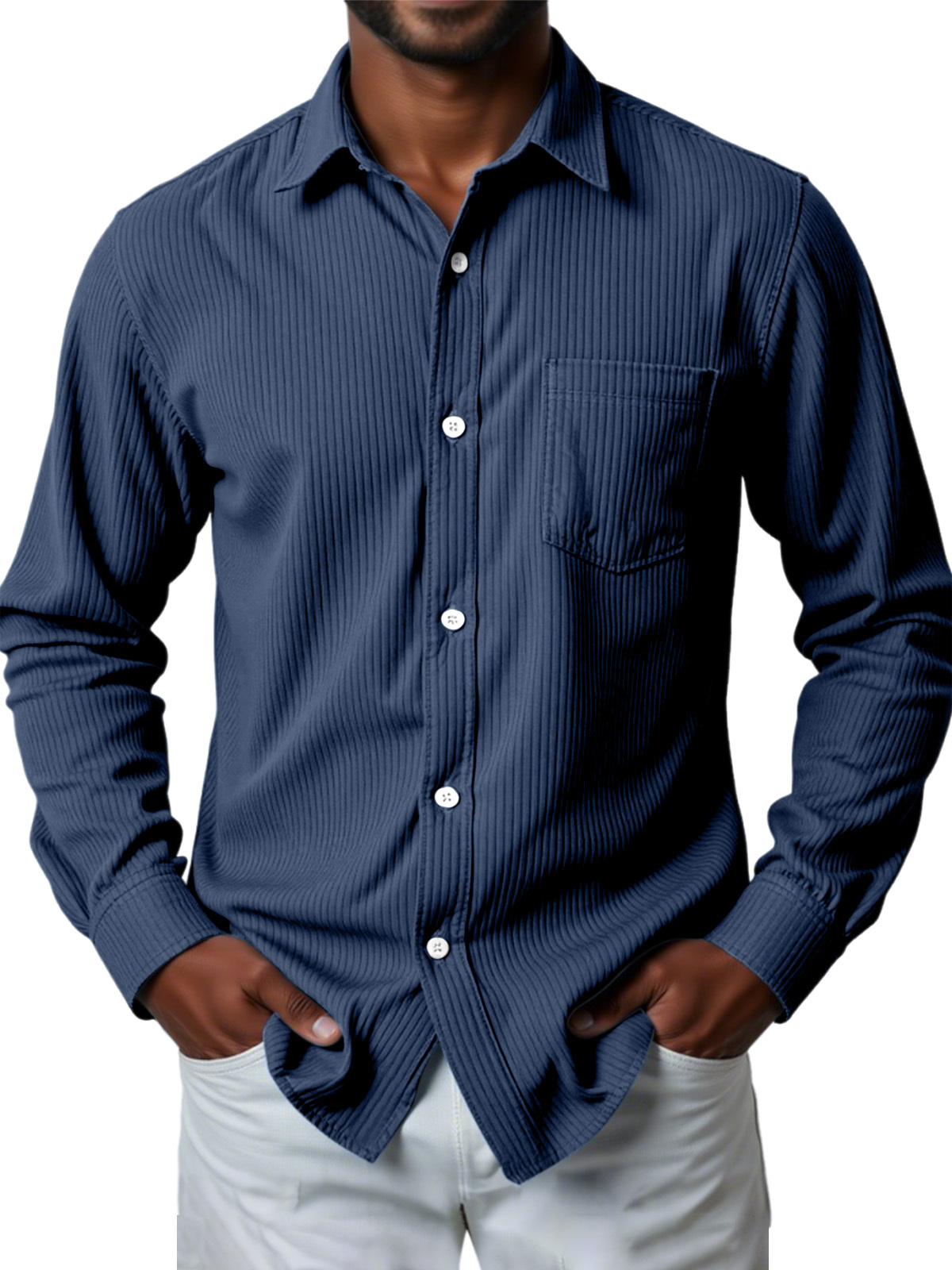 Men's Casual Solid Color Pit Striped Long-sleeved Shirt-retrostrom