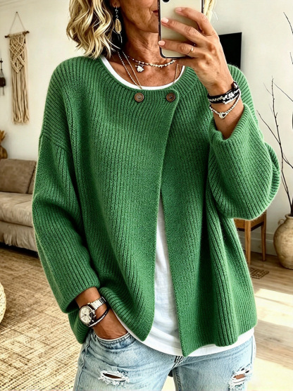 Women's Cozy Ribbed Knit Cardigan with Button Accents