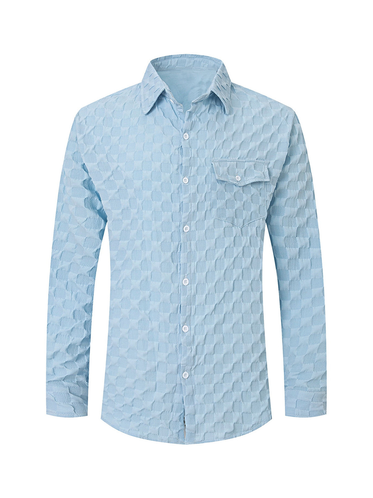 Men's Casual Plaid Jacquard Solid Color Pocket Long Sleeve Shirt-retrostrom