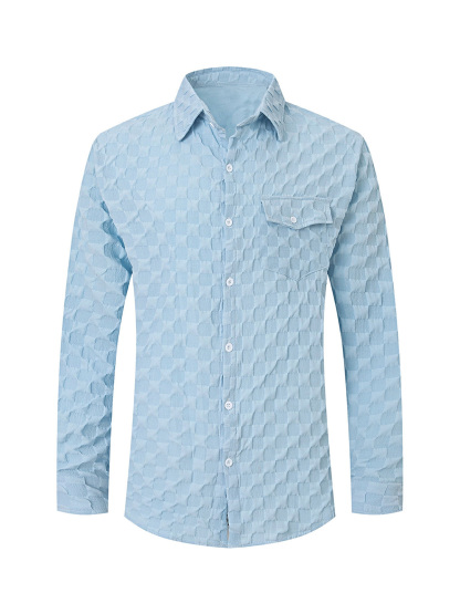 Men's Casual Plaid Jacquard Solid Color Pocket Long Sleeve Shirt-retrostrom