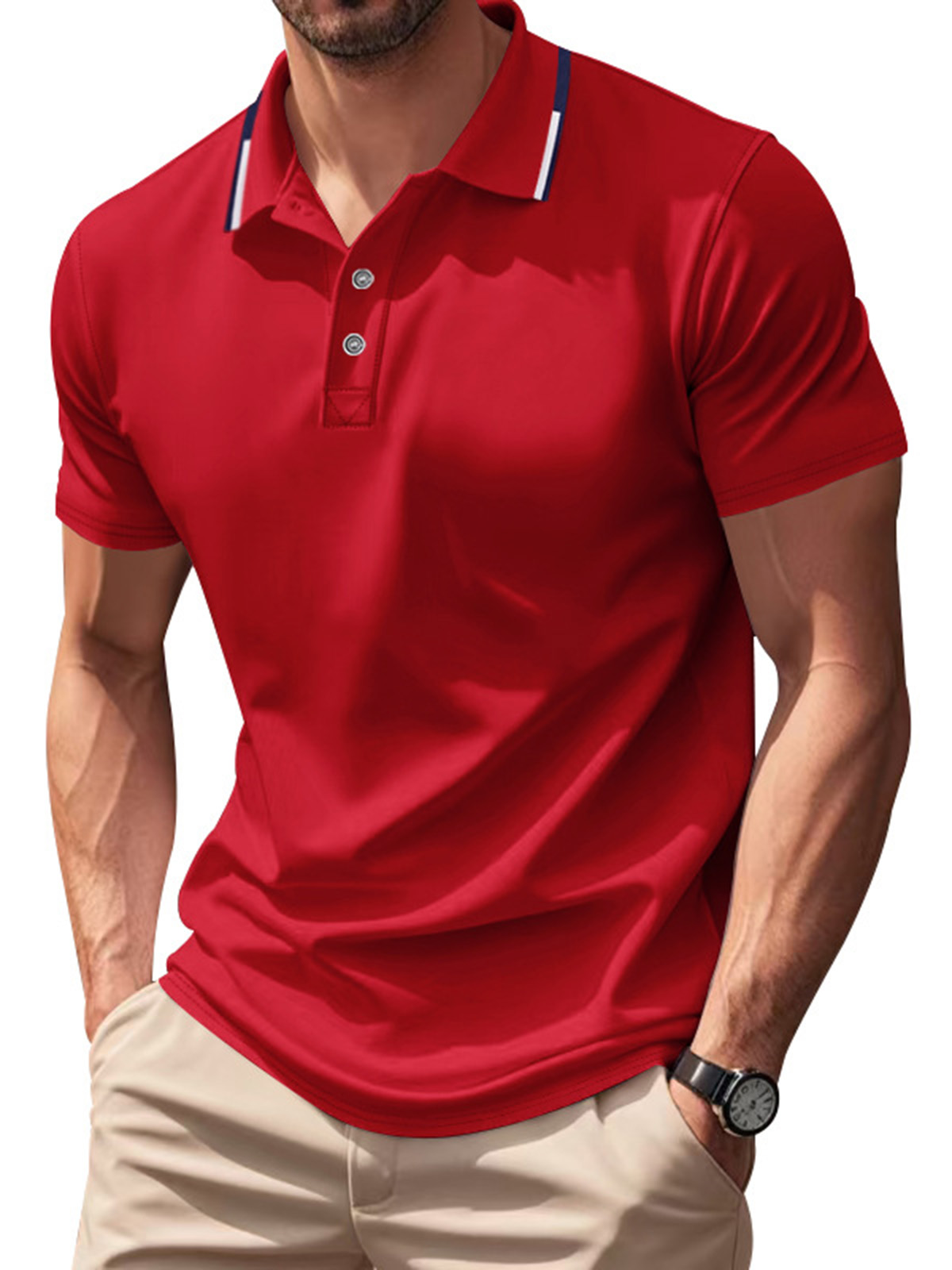 Men's Casual Contrast Color Design Quick-drying Short-sleeved Polo Shirt-retrostrom