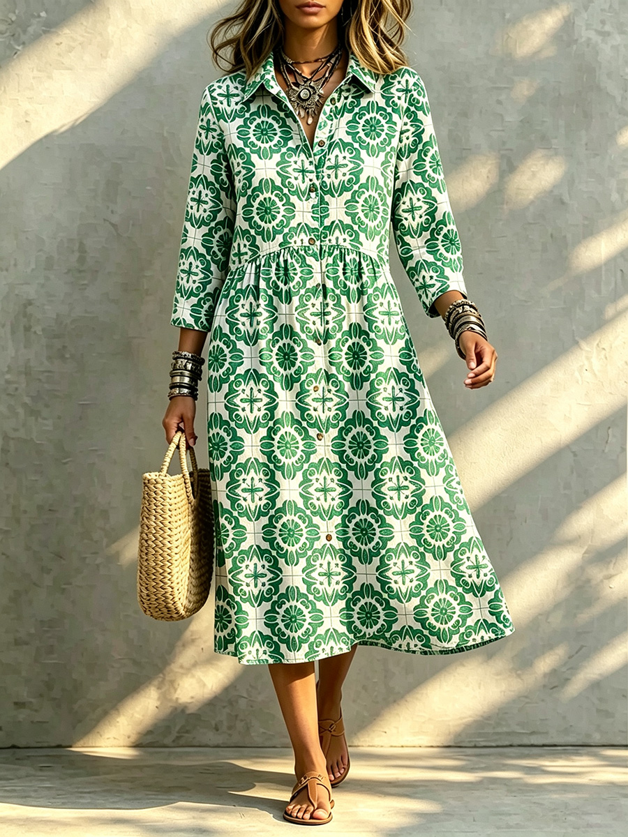 New Arrivals🔥 Santorini Inspired Print Midi Dress