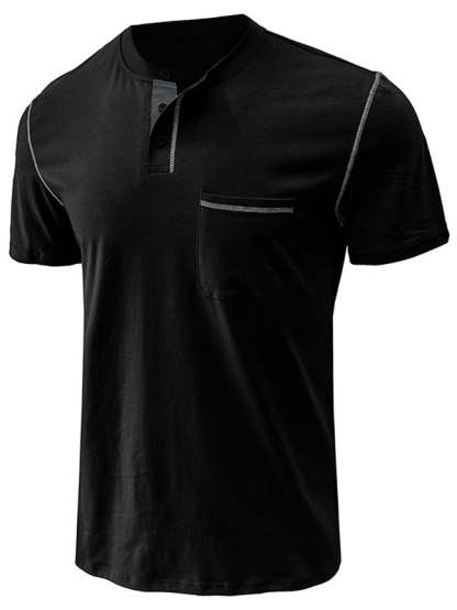 Men's Fashion Cotton Short Sleeve Henley Shirt-retrostrom