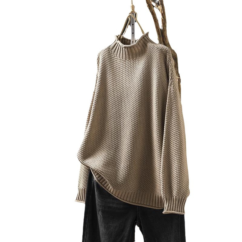 Turtleneck three-dimensional diamond knitted sweater-retrostrom
