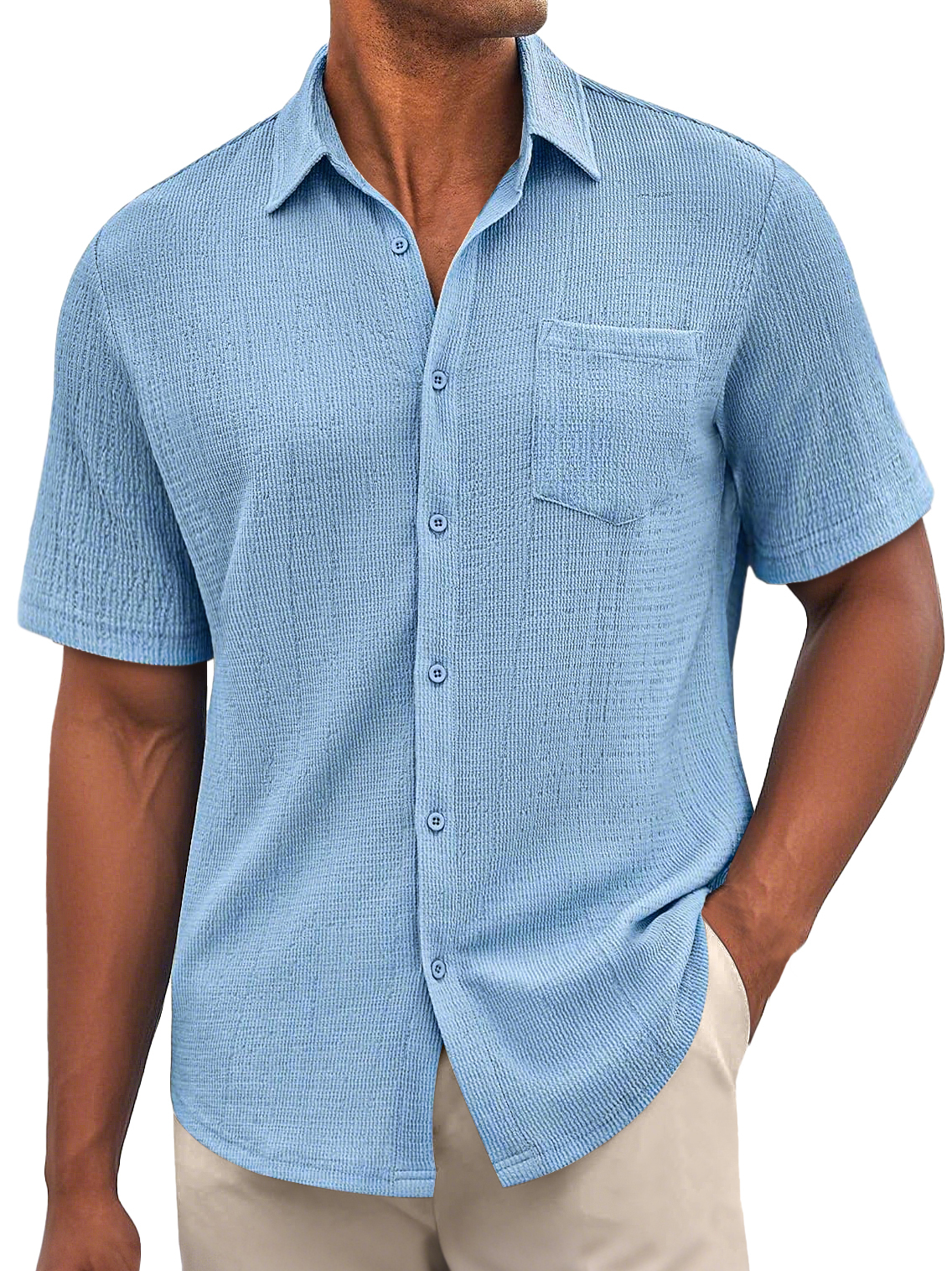 Men's Daily Bubble Wrinkle Casual Pocket Solid Color Short Sleeve Shirt-retrostrom