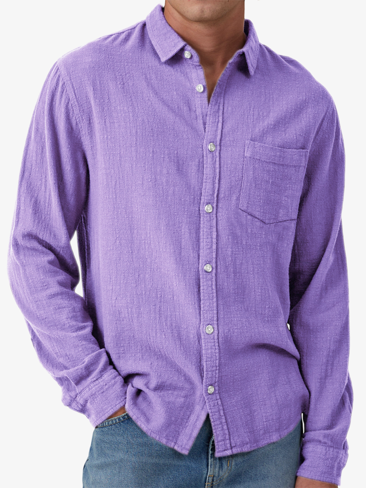 Men's Vacation Hawaiian Casual Vintage Cotton Casual Long Sleeve Shirt with Chest Pocket-retrostrom