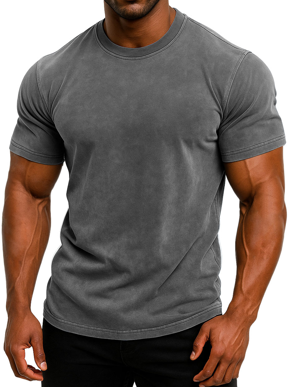 Men's 100% Cotton Retro Washed And Distressed Daily Slim Fit Short-sleeved T-shirt-retrostrom
