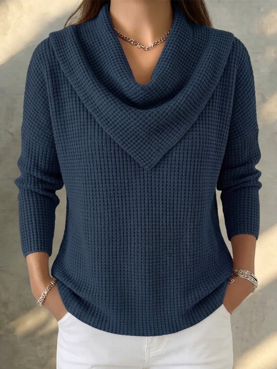 TODAY 49% OFF🔥 Elegant Retro Soft Triangle Neck Waffle Knit Sweatshirt-retrostrom