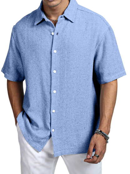 Men's Casual Daily Solid Color Texture Short-sleeved Shirt-retrostrom