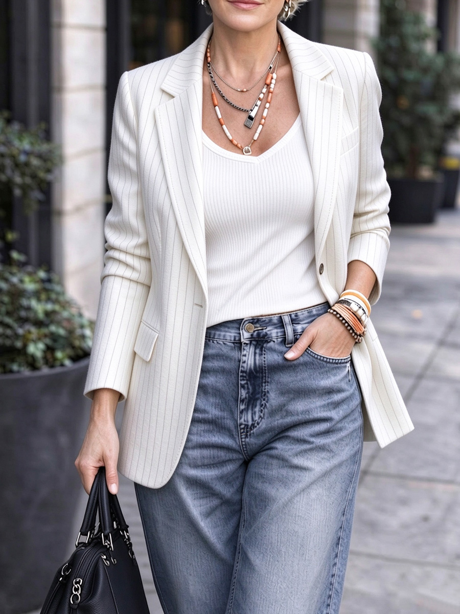New Arrivals 🔥 Women’s Pinstripe Notched Lapel Long Blazer Jacket