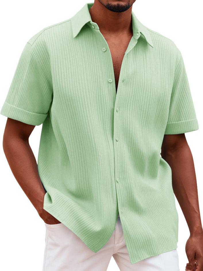 Men's Fashionable Casual Pitted Fabric Short-Sleeved Shirt-retrostrom