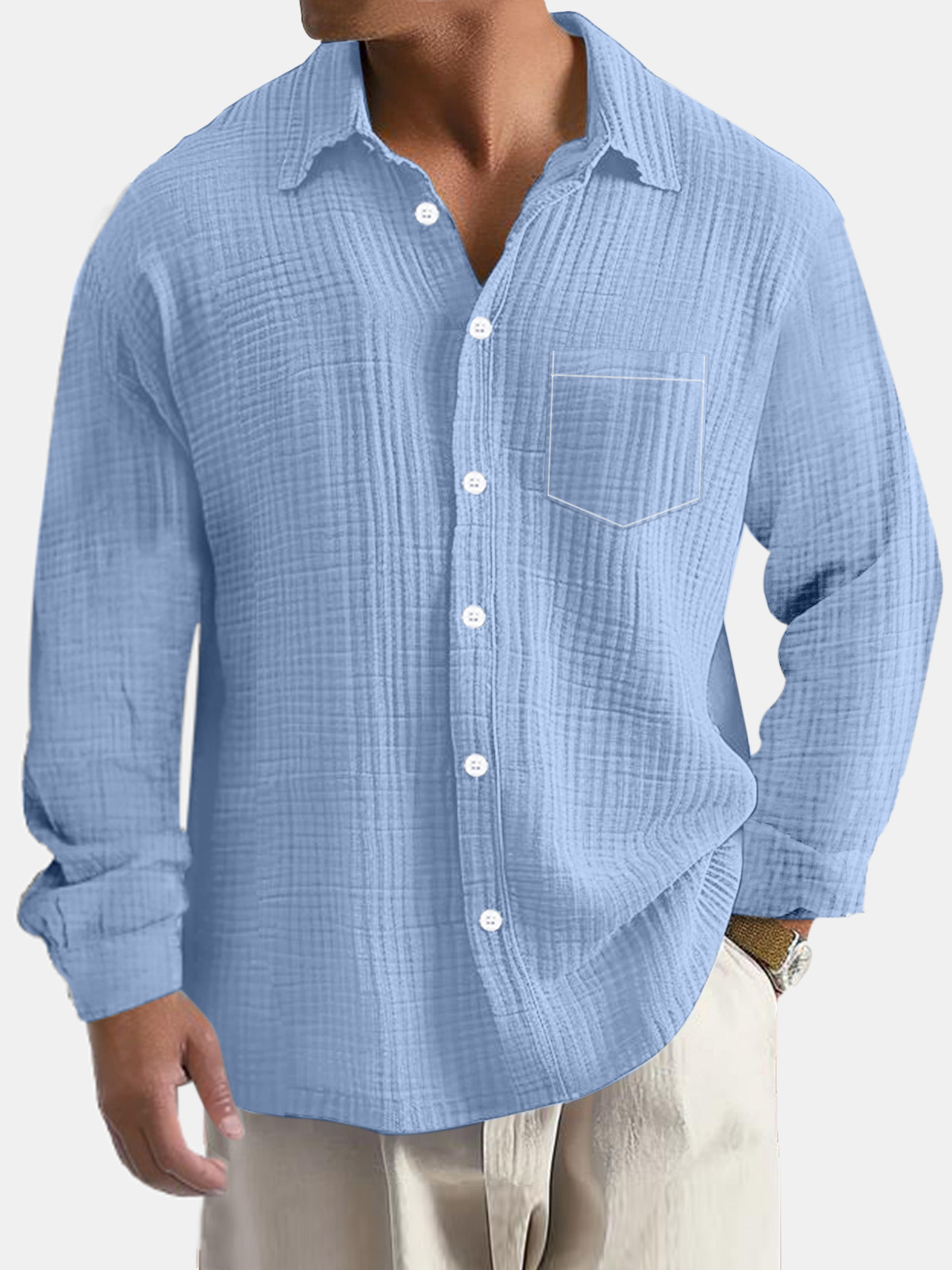 Men's Casual Everyday Puff Wrinkle Pocket Long Sleeve Shirt-retrostrom