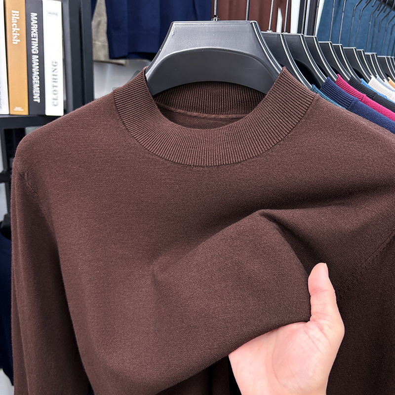 2025 Autumn and Winter Men's Stand Collar Cashmere Casual T-shirt-retrostrom