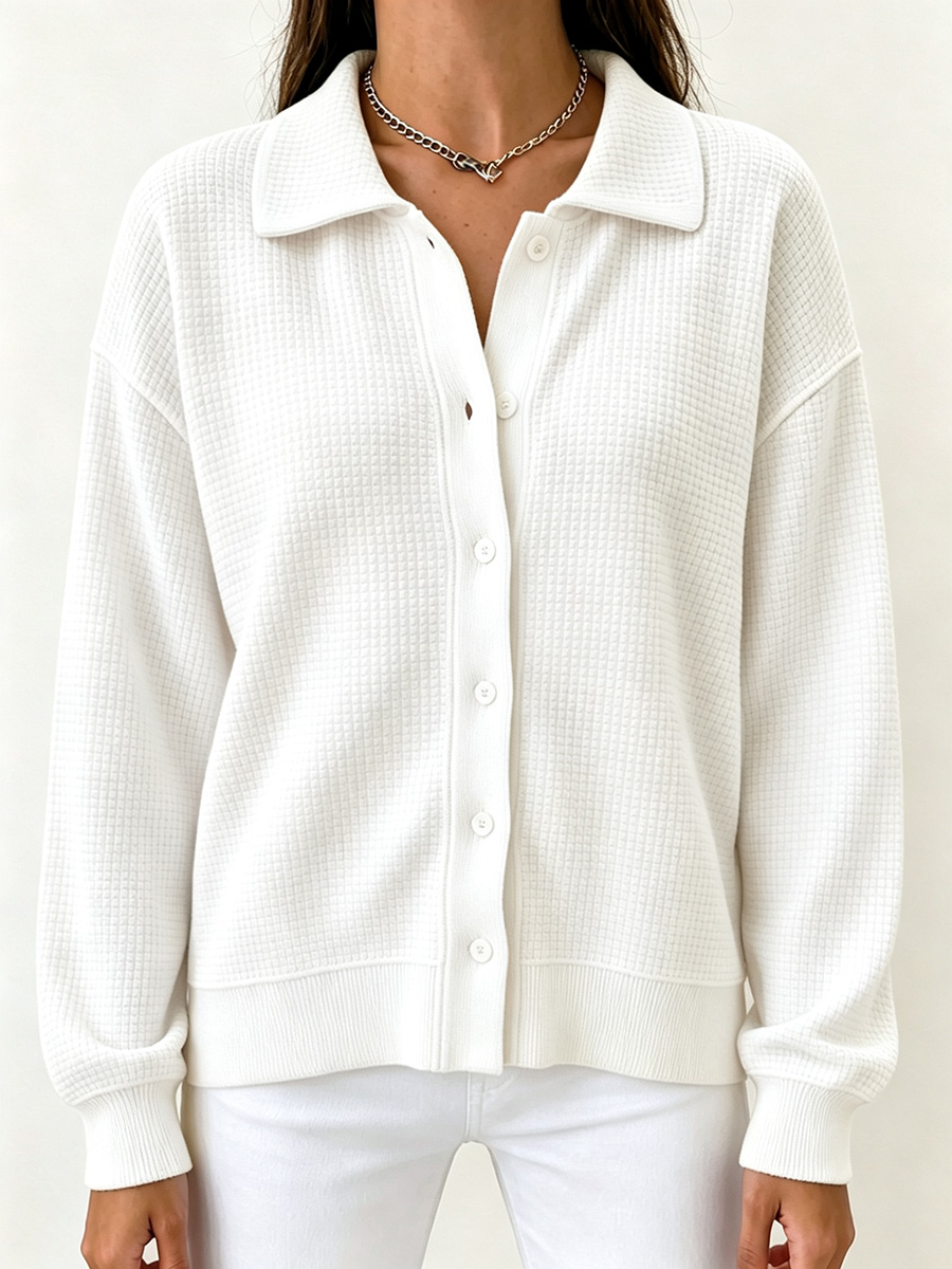 New Arrivals🔥 Classic Waffle Knit Collared Cardigan-retrostrom