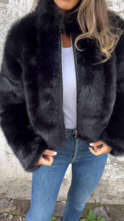 🎄Christmas Sale🔥 Women's High Collar Fur Zipper Casual Jacket