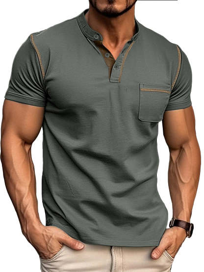 Men's Fashion Cotton Short Sleeve Henley Shirt-retrostrom