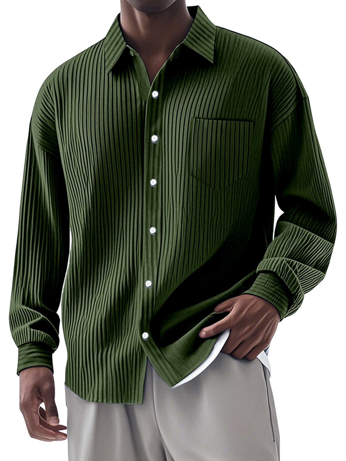 CLEARANCE SALE🔥Men's Casual Simple Vertical Pit Strip Long-sleeved Lapel Shirt-retrostrom