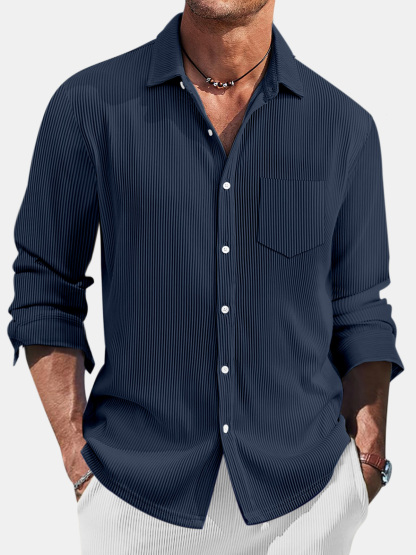 Men's Casual Daily Pit Striped Solid Color Comfortable Long-sleeved Shirt-retrostrom