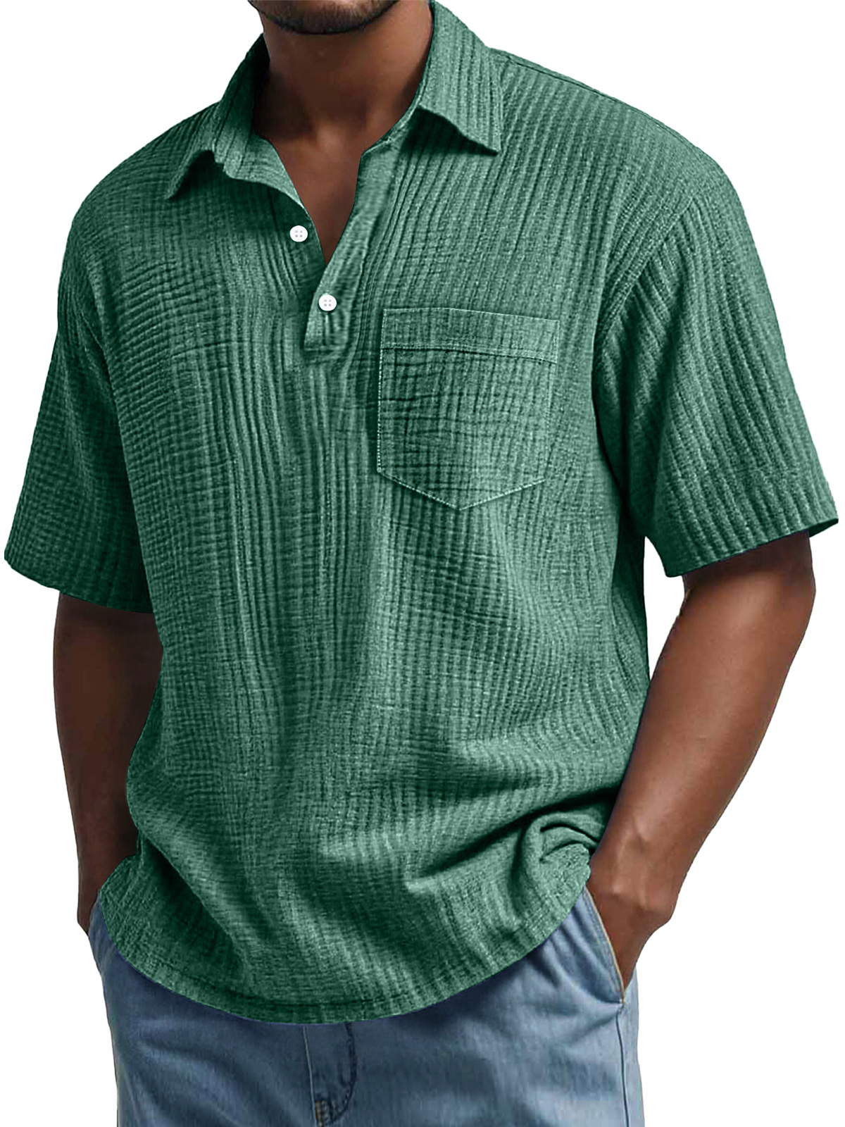 Men's Daily Pleated Casual Lapel Pocket Short Sleeve POLO Shirt-retrostrom