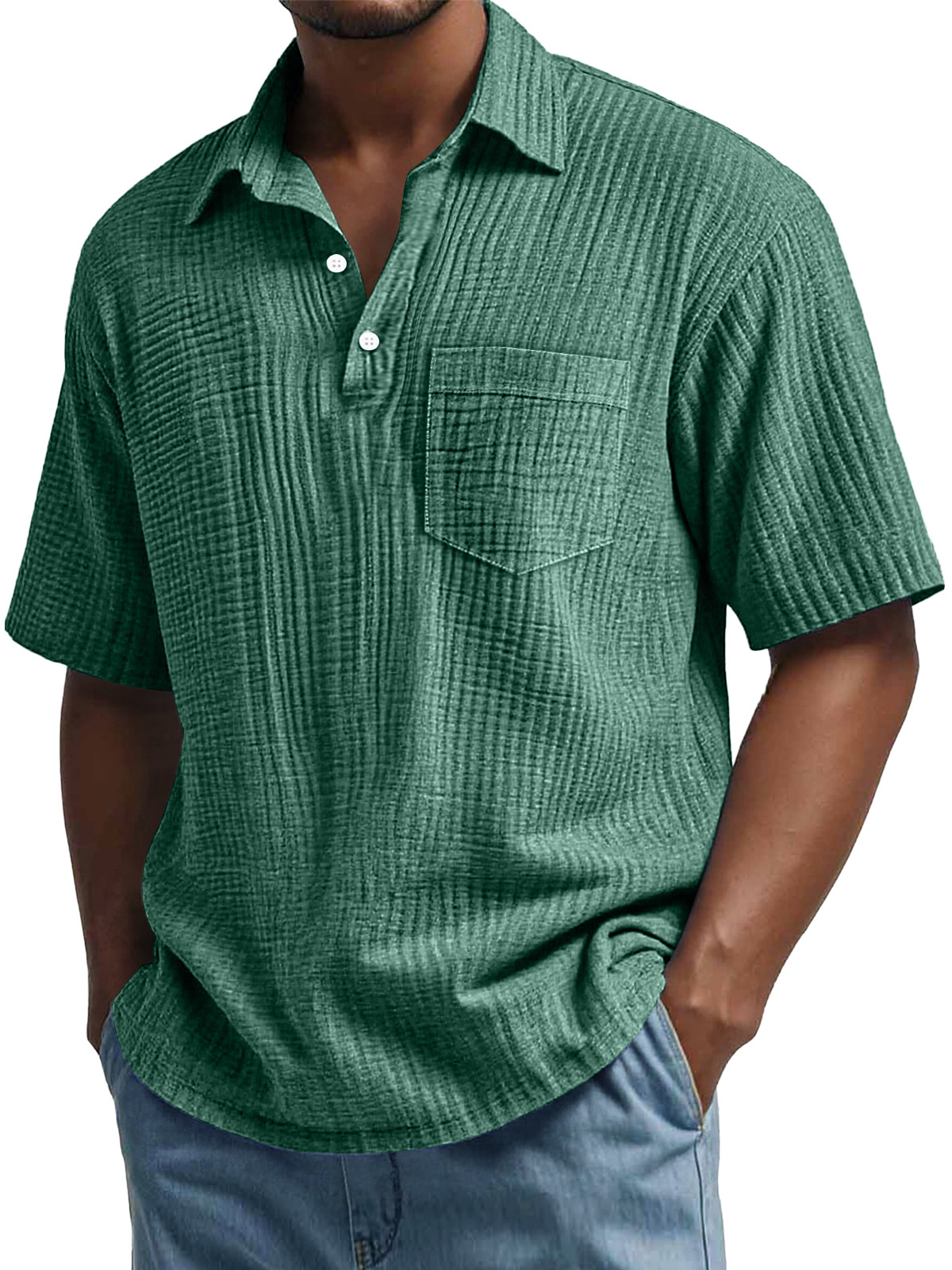 Men's Daily Pleated Casual Lapel Pocket Short Sleeve POLO Shirt-retrostrom