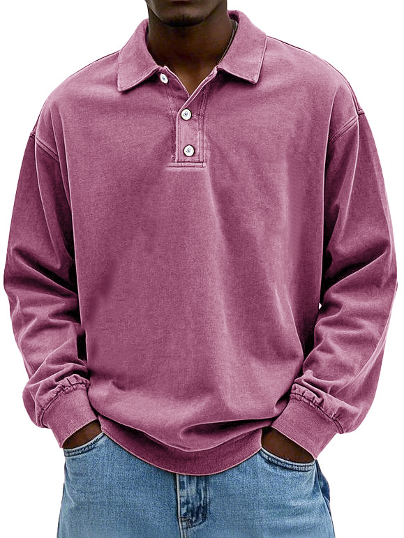 Clearance Sale🔥Men's Fashion Retro Washed Distressed Cotton Lapel Long Sleeve Polo Shirt-retrostrom