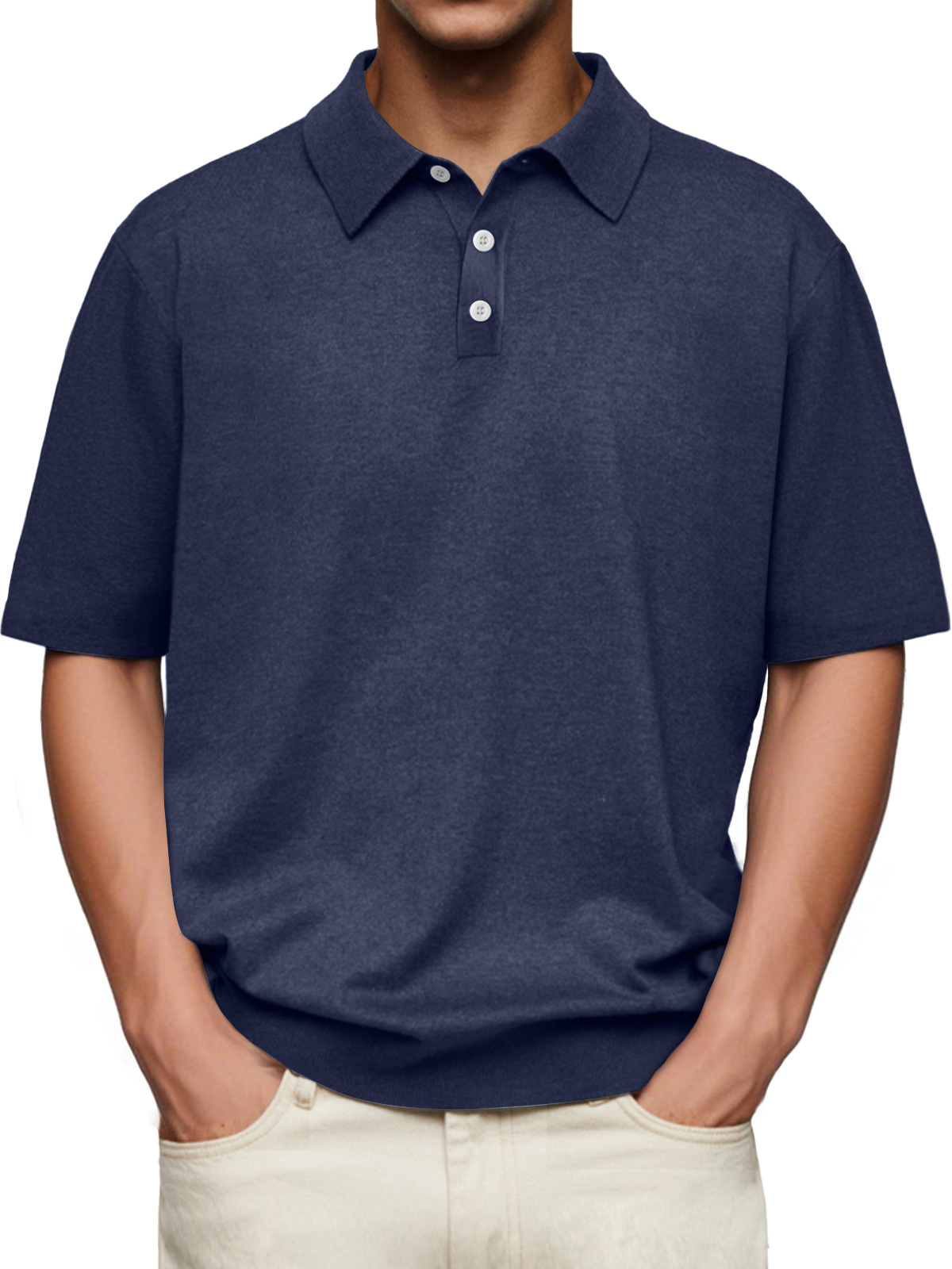 Men's Daily Lapel Button Casual Solid Color Comfortable Short-sleeved Polo Shirt-retrostrom