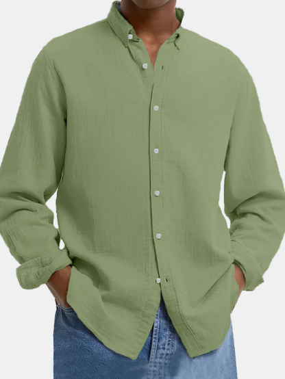 Men's Lapel Cotton And Linen Loose Casual Long-sleeved Shirt-retrostrom