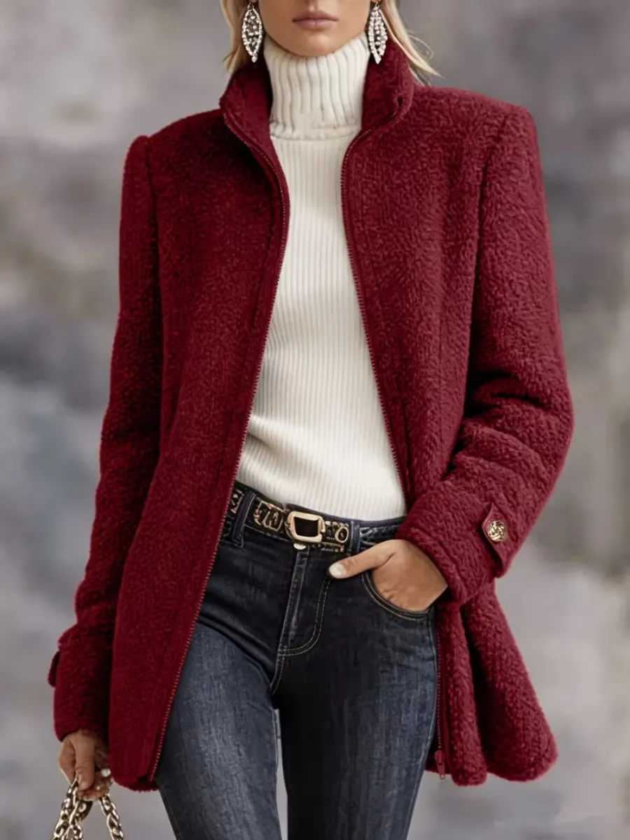 CLEARANCE SALE🔥 Casual Solid Color Long Sleeve High Neck Women'S Versatile Plush Coat-retrostrom
