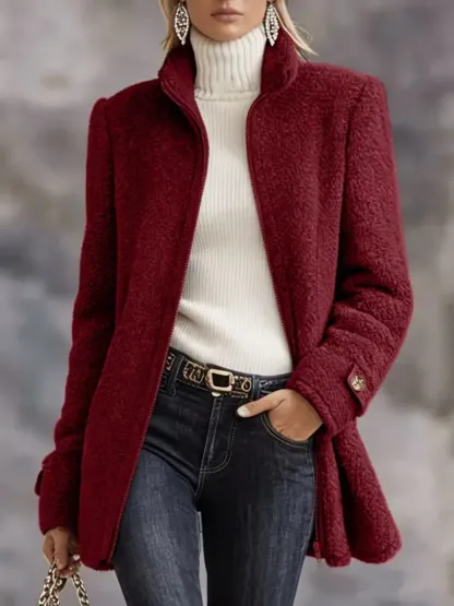 CLEARANCE SALE🔥 Casual Solid Color Long Sleeve High Neck Women'S Versatile Plush Coat-retrostrom