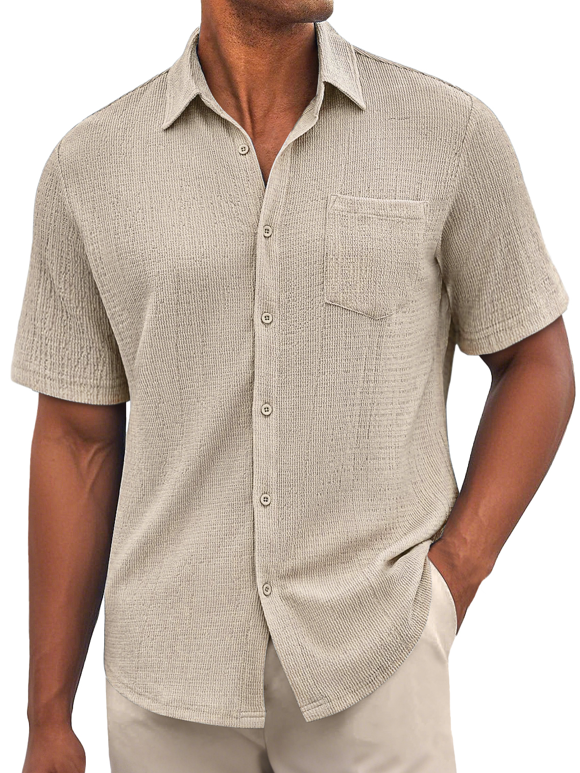 Men's Daily Bubble Wrinkle Casual Pocket Solid Color Short Sleeve Shirt-retrostrom