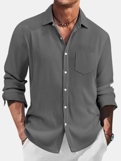 Men's Casual Daily Pit Striped Solid Color Comfortable Long-sleeved Shirt-retrostrom