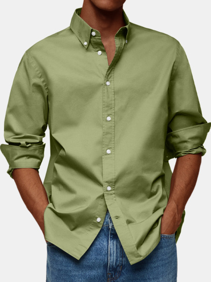 Men's Retro Solid Color Casual Lapel Comfortable Long Sleeve Shirt-retrostrom