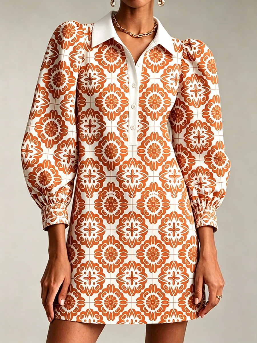TODAY 49% OFF🔥 Santorini Inspired Print Puff Sleeve Mini Dress-retrostrom