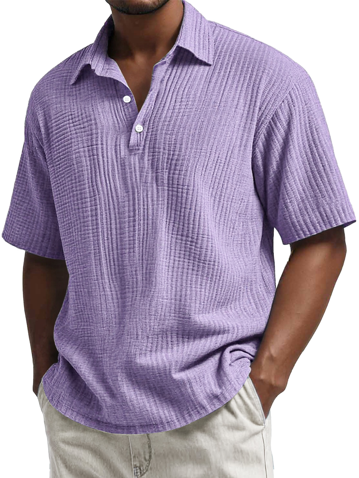 Men's Daily Pleated Texture Lapel Button Casual Short Sleeve POLO Shirt-retrostrom