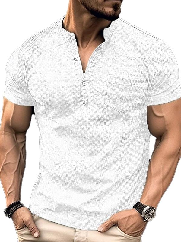 Men's Short Sleeve Henley Shirt Tee-retrostrom