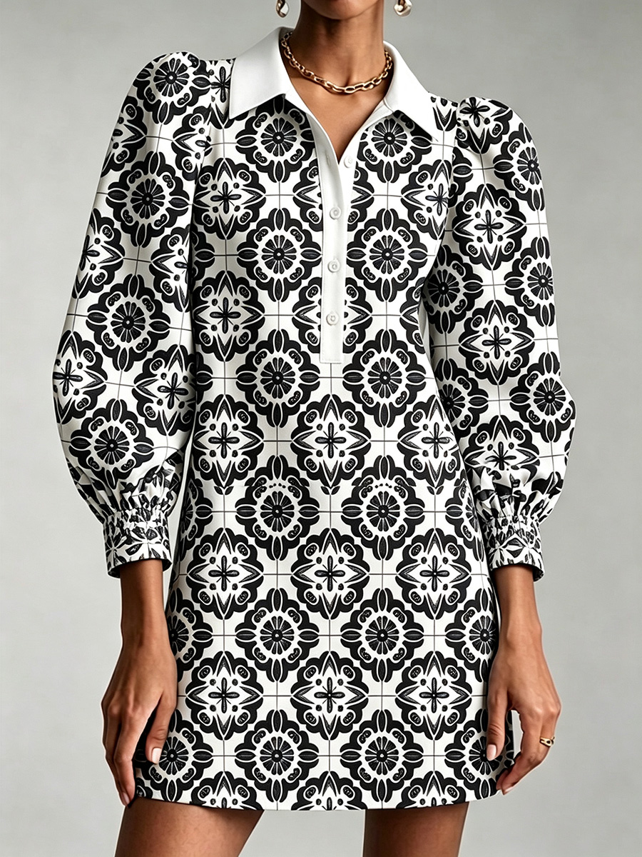 TODAY 49% OFF🔥 Santorini Inspired Print Puff Sleeve Mini Dress-retrostrom