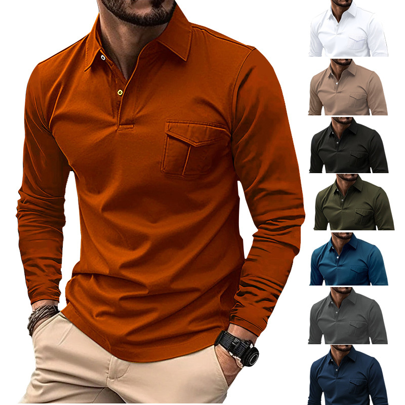 Men's Casual Lapel Polo Long Sleeve Shirt-retrostrom