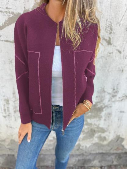 CLEARANCE SALE🔥Casual Round Neck Zipper Thin Jacket-retrostrom