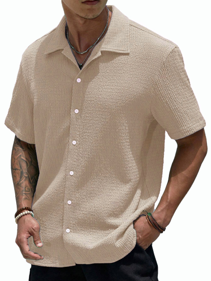 Stylish Men's Pleated Casual Lapel Short Sleeve Shirt-retrostrom