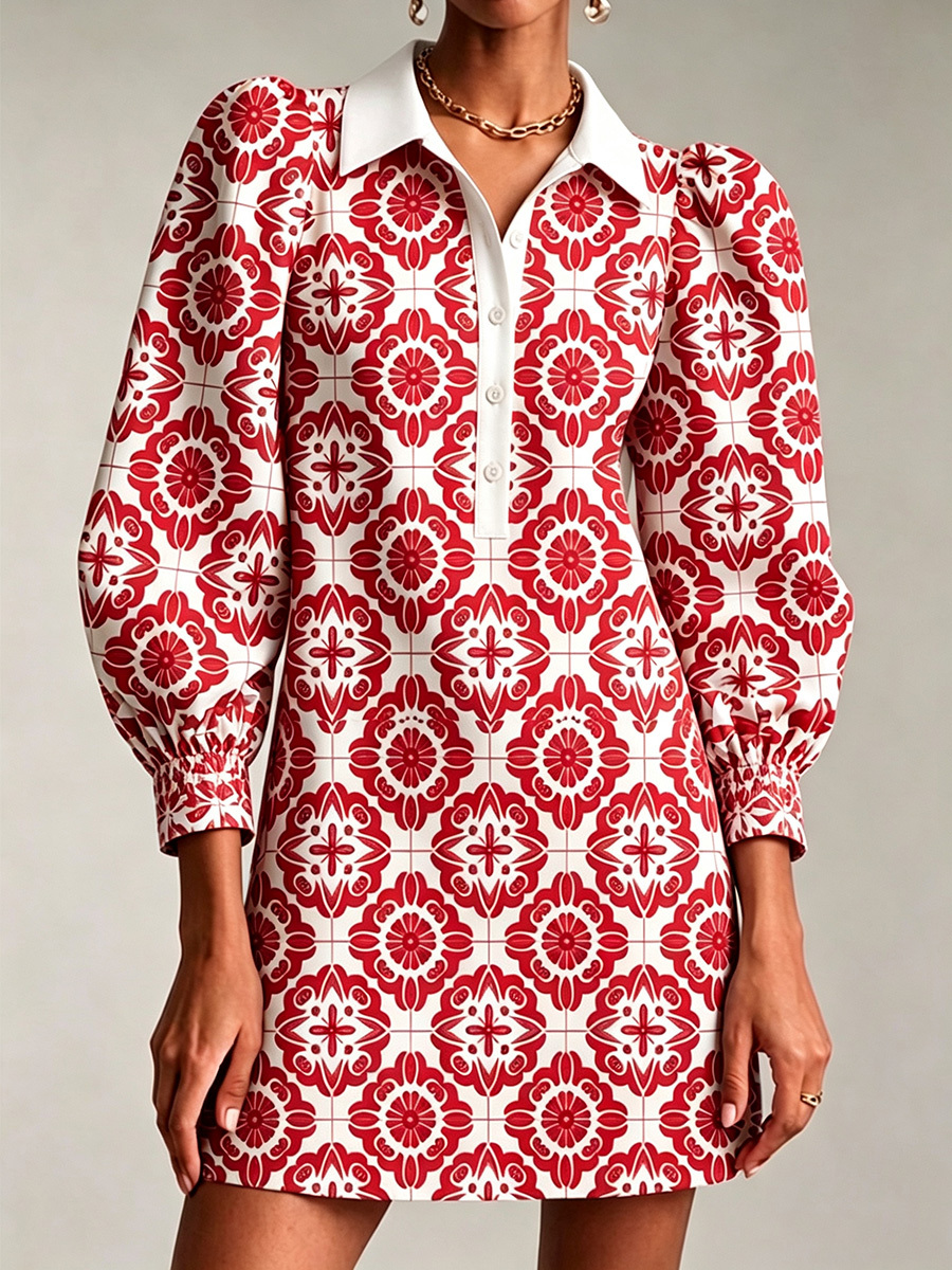 TODAY 49% OFF🔥 Santorini Inspired Print Puff Sleeve Mini Dress-retrostrom