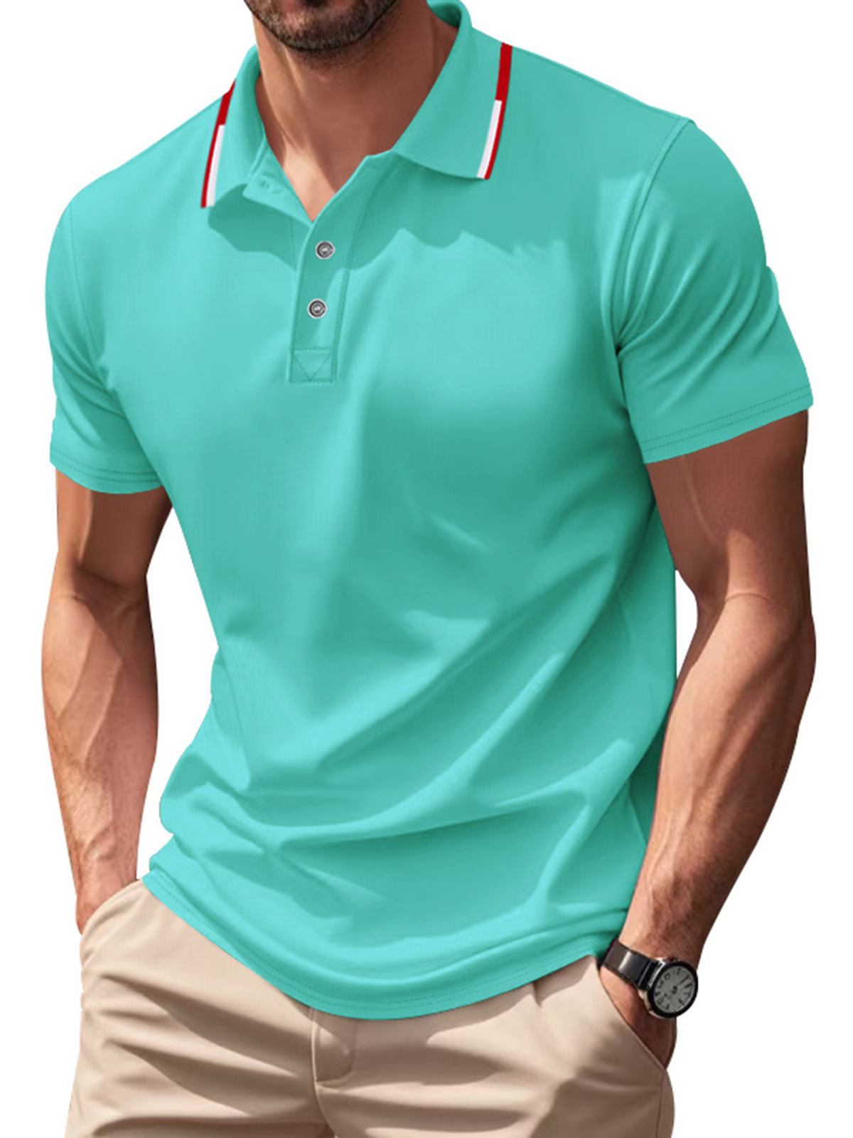 Men's Casual Contrast Color Design Quick-drying Short-sleeved Polo Shirt-retrostrom