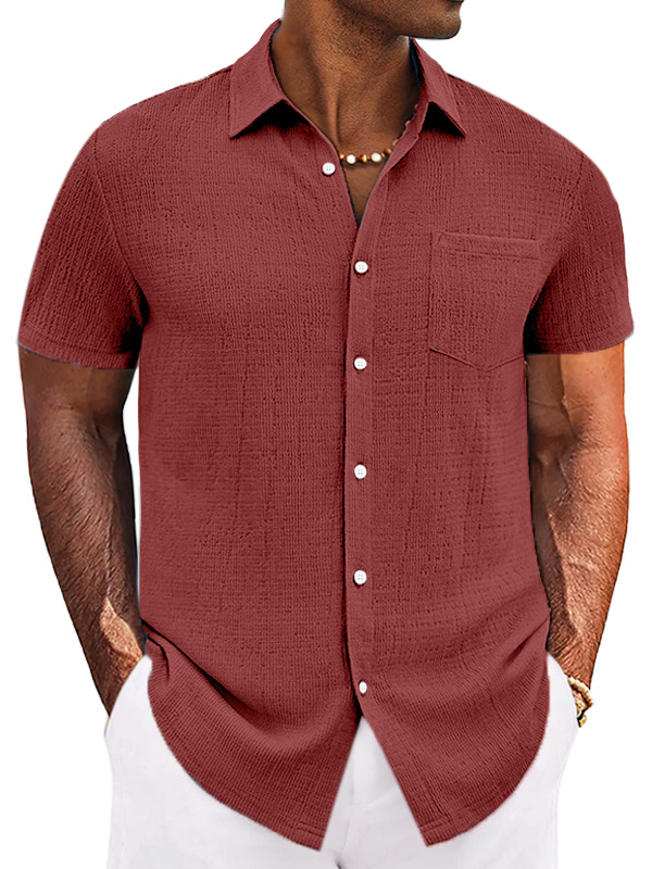 Men's Casual Simple Solid Color Texture Short-sleeved Button-down Shirt-retrostrom