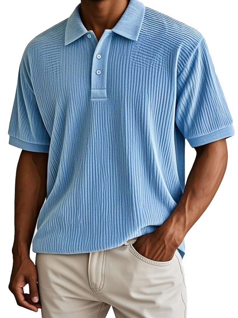Men's Fashion Retro Corduroy Fabric Short-sleeved Polo Shirt-retrostrom
