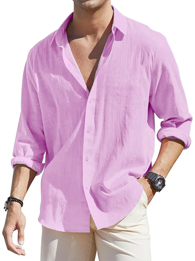 Men's Casual Loose Basic Cotton And Linen Long-sleeved Shirt-retrostrom