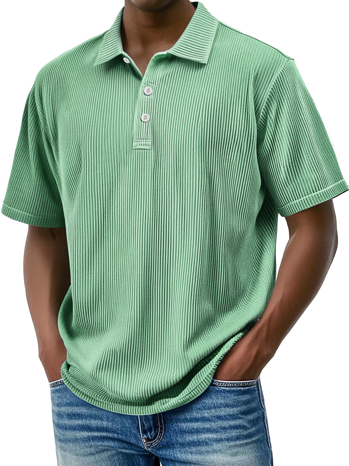 Men's Daily Lapel Ribbed Comfortable Short-sleeved Polo Shir-retrostrom