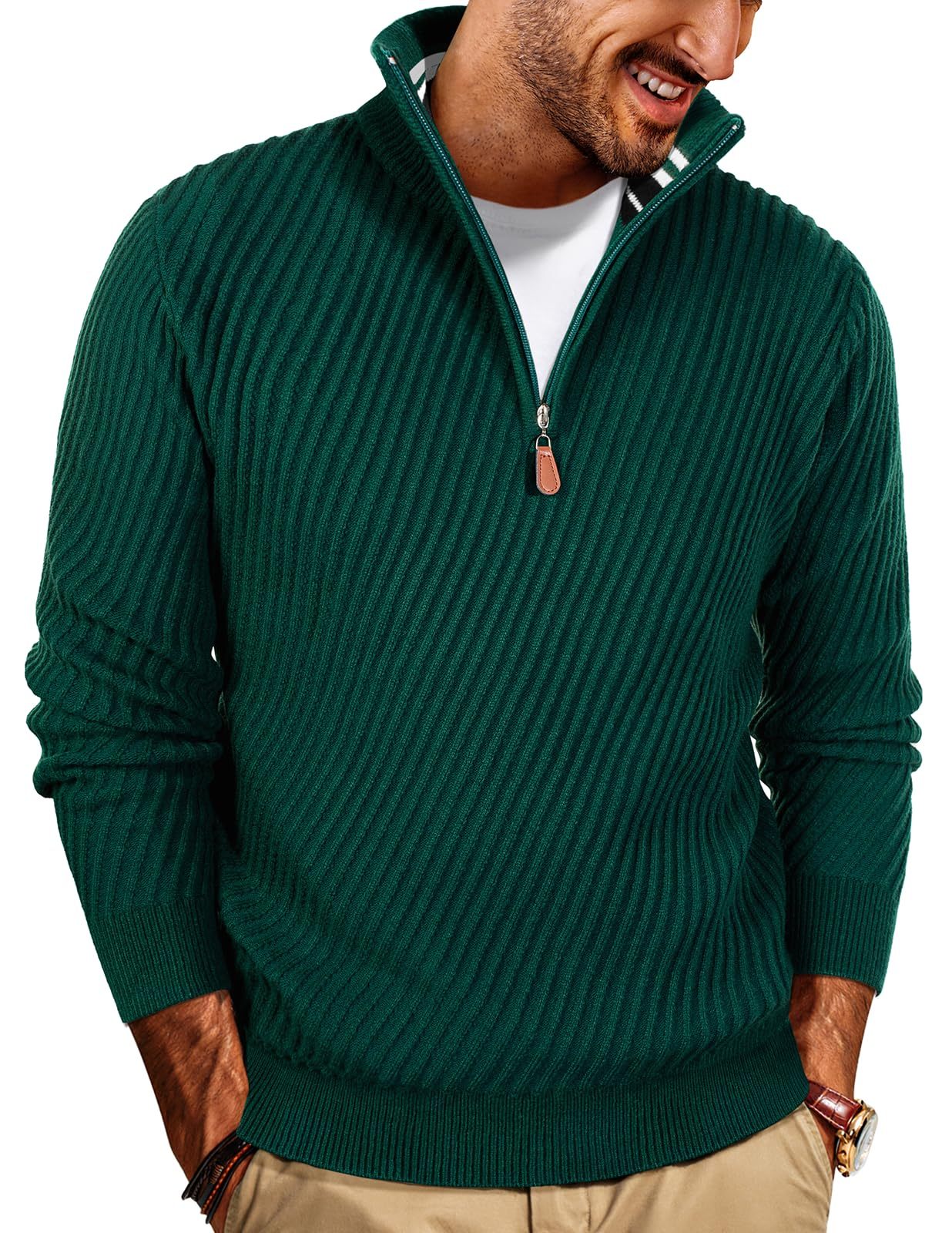 NEW🔥 Men's Zipper Pullover Sweater Casual Knit Sweater with Twill Texture-retrostrom