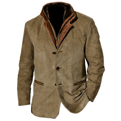 Men's Vintage Carlsbad Calfskin Leather Blazer With Merino Shearling Collar-retrostrom